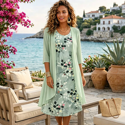 Women's Floral Dress & Layered Cardigan Set