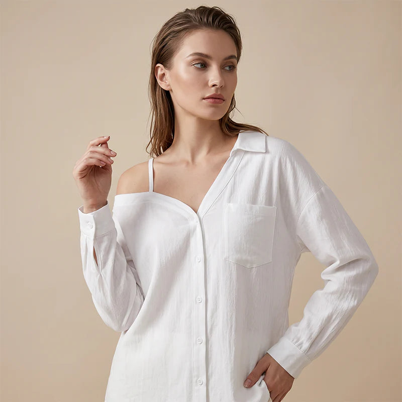 Women's Relaxed Off-Shoulder Button-Up Shirt