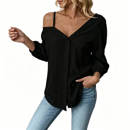 Women's Relaxed Off-Shoulder Button-Up Shirt