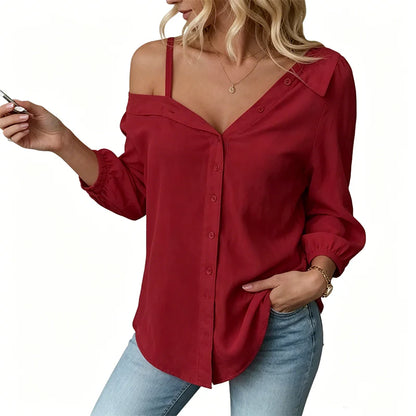 Women's Relaxed Off-Shoulder Button-Up Shirt
