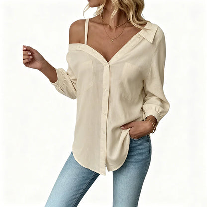 Women's Relaxed Off-Shoulder Button-Up Shirt