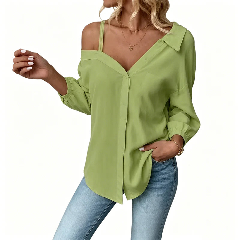 Women's Relaxed Off-Shoulder Button-Up Shirt