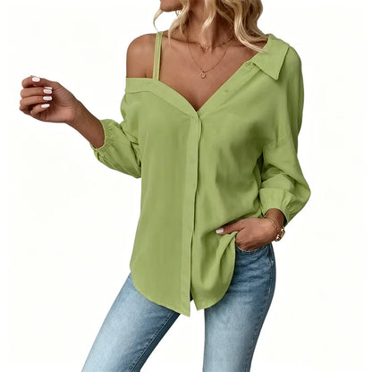 Women's Relaxed Off-Shoulder Button-Up Shirt