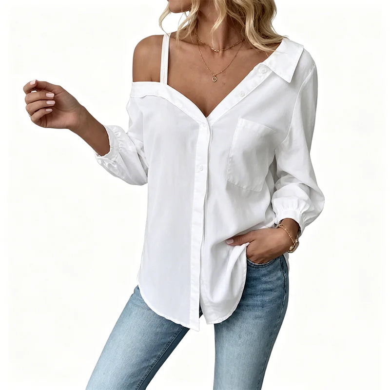 Women's Relaxed Off-Shoulder Button-Up Shirt