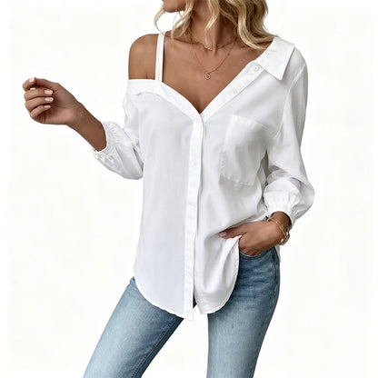 Women's Relaxed Off-Shoulder Button-Up Shirt