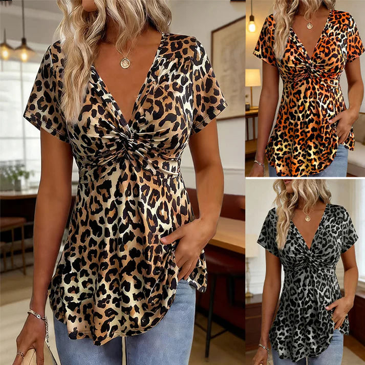 Women's Twist-Front Leopard Print Top