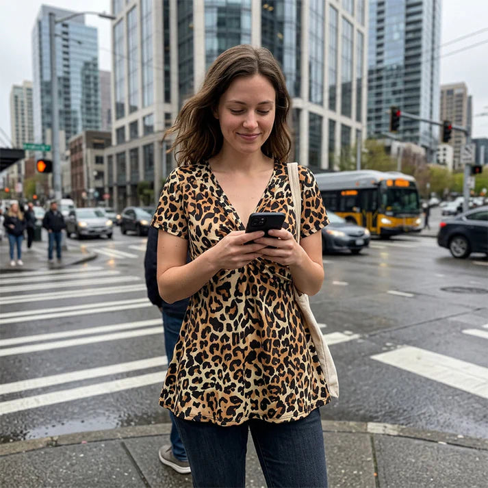 Women's Twist-Front Leopard Print Top