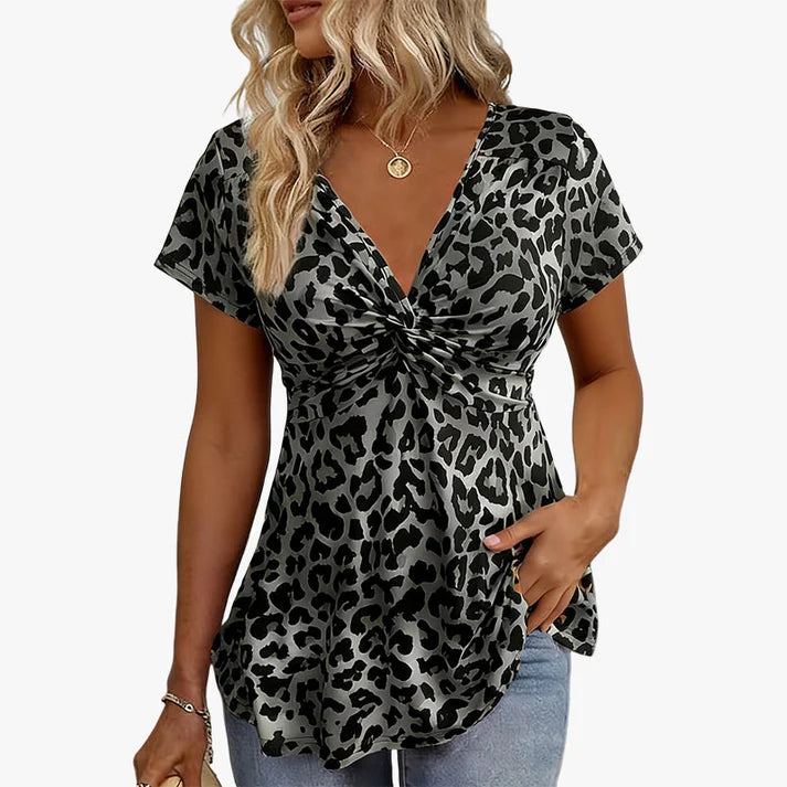 Women's Twist-Front Leopard Print Top