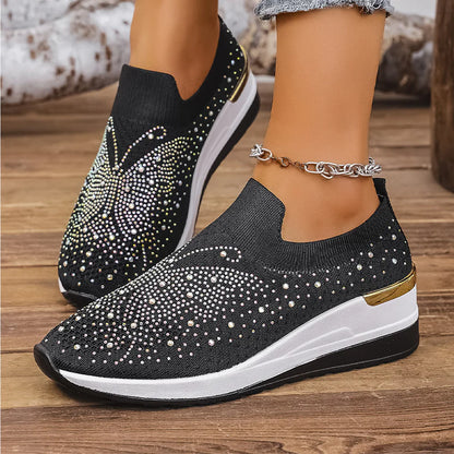 Women's Rhinestone Butterfly Slip-On Platform Sneakers