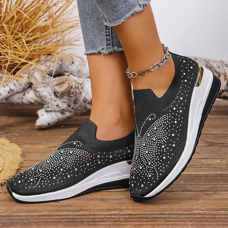 Women's Rhinestone Butterfly Slip-On Platform Sneakers