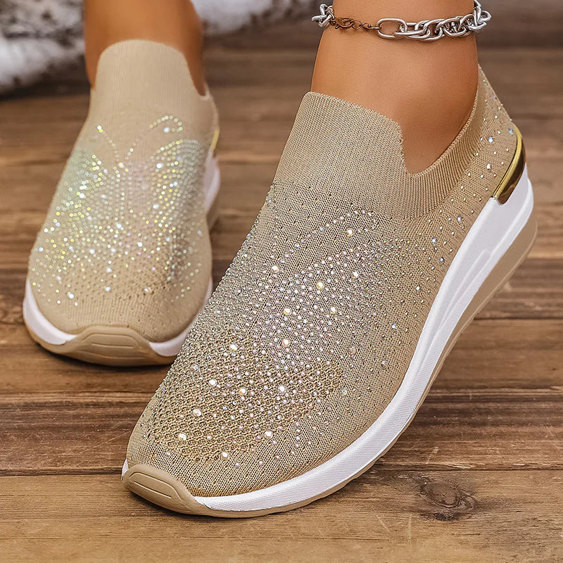Women's Rhinestone Butterfly Slip-On Platform Sneakers