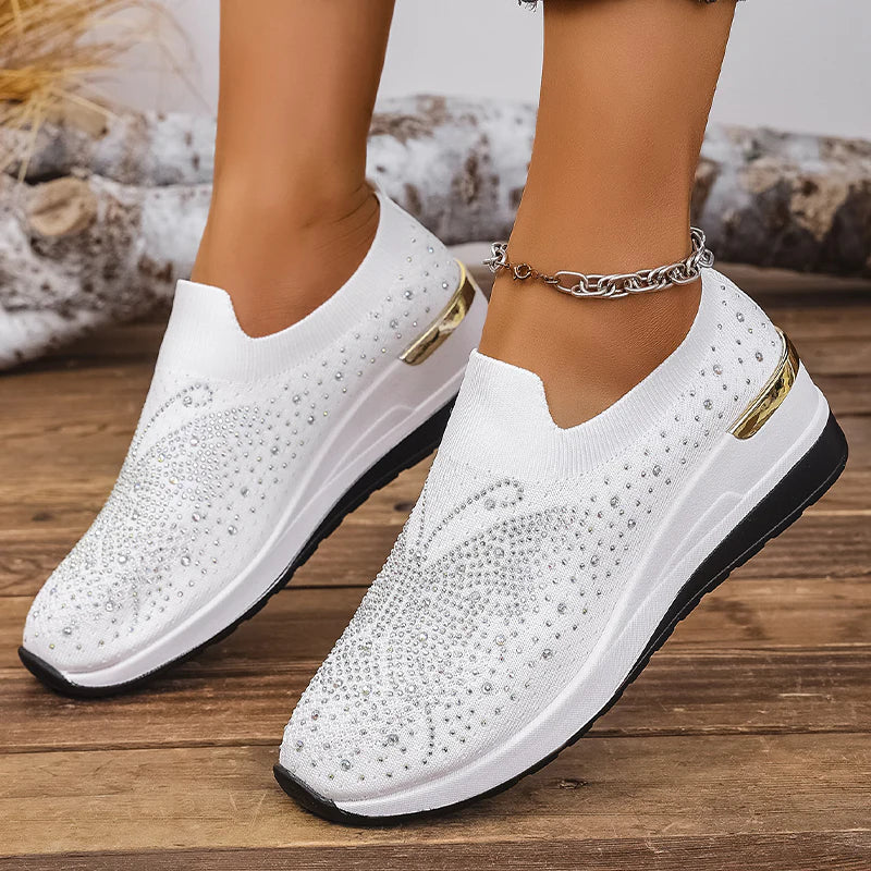 Women's Rhinestone Butterfly Slip-On Platform Sneakers