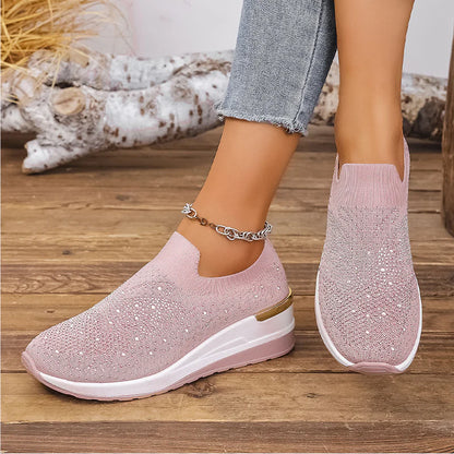 Women's Rhinestone Butterfly Slip-On Platform Sneakers