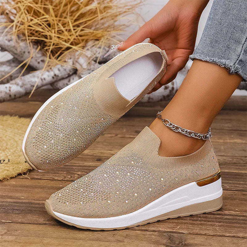 Women's Rhinestone Butterfly Slip-On Platform Sneakers