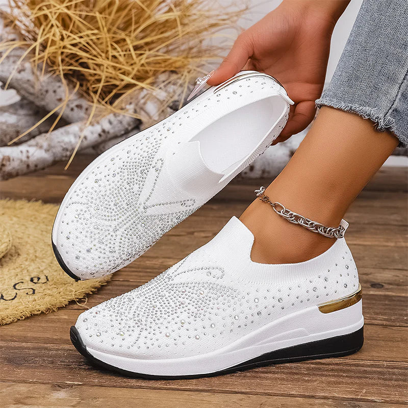 Women's Rhinestone Butterfly Slip-On Platform Sneakers