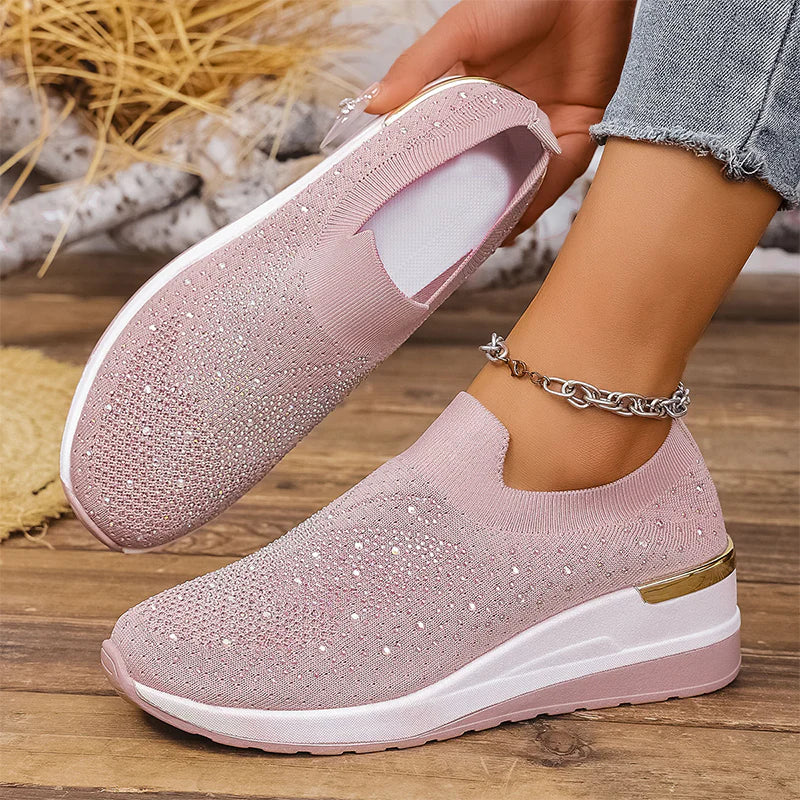 Women's Rhinestone Butterfly Slip-On Platform Sneakers