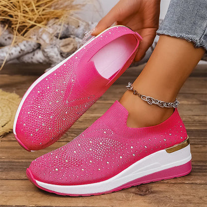 Women's Rhinestone Butterfly Slip-On Platform Sneakers