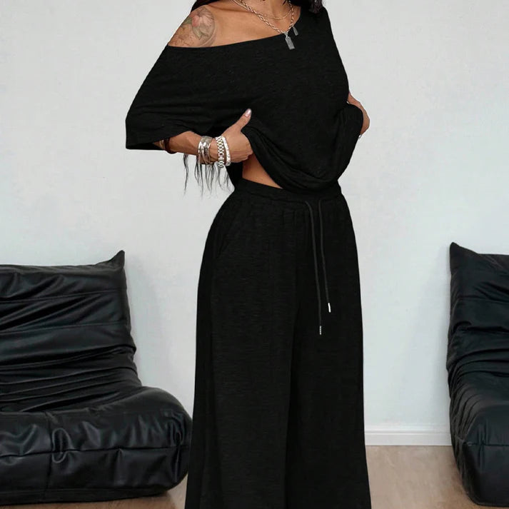 Women's Off-Shoulder Top & Wide-Leg Pants Set