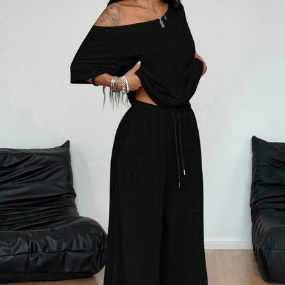 Women's Off-Shoulder Top & Wide-Leg Pants Set
