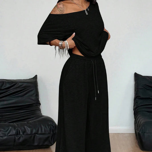 Women's Off-Shoulder Top & Wide-Leg Pants Set