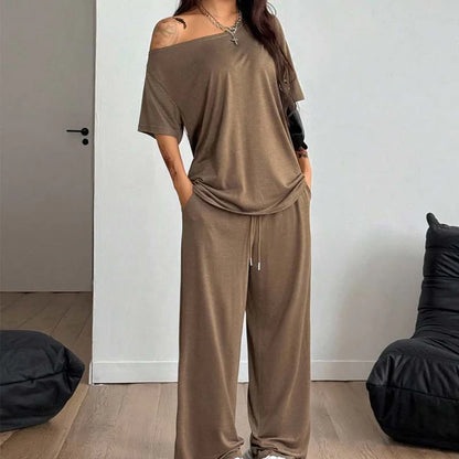 Women's Off-Shoulder Top & Wide-Leg Pants Set