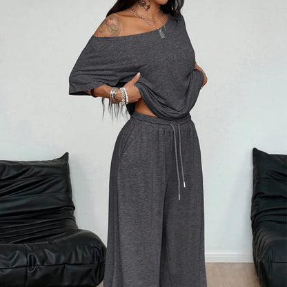 Women's Off-Shoulder Top & Wide-Leg Pants Set