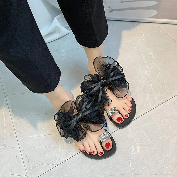 Women's Oversized Bow Toe Ring Flat Sandals