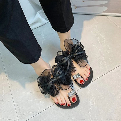 Women's Oversized Bow Toe Ring Flat Sandals