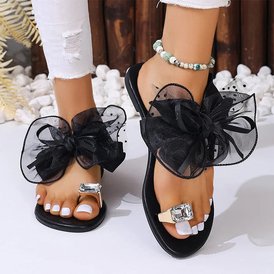 Women's Oversized Bow Toe Ring Flat Sandals