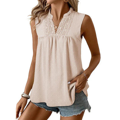 Women's Lace Trim Sleeveless Blouse