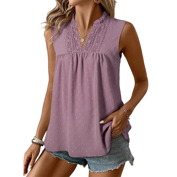 Women's Lace Trim Sleeveless Blouse