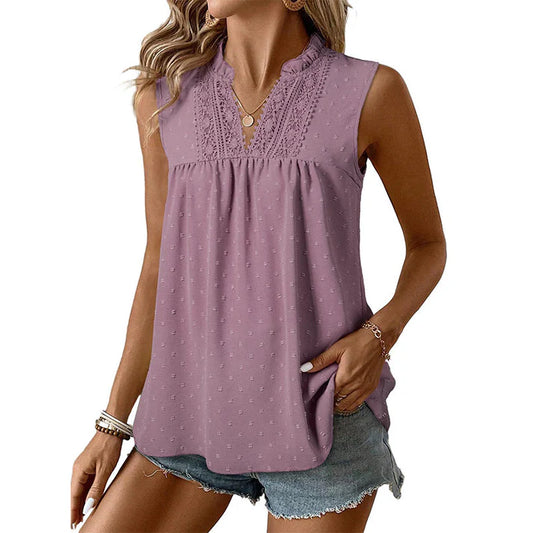 Women's Lace Trim Sleeveless Blouse
