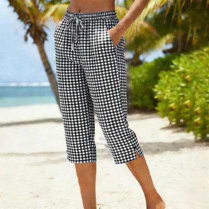 Women's Gingham Drawstring Capri Pants