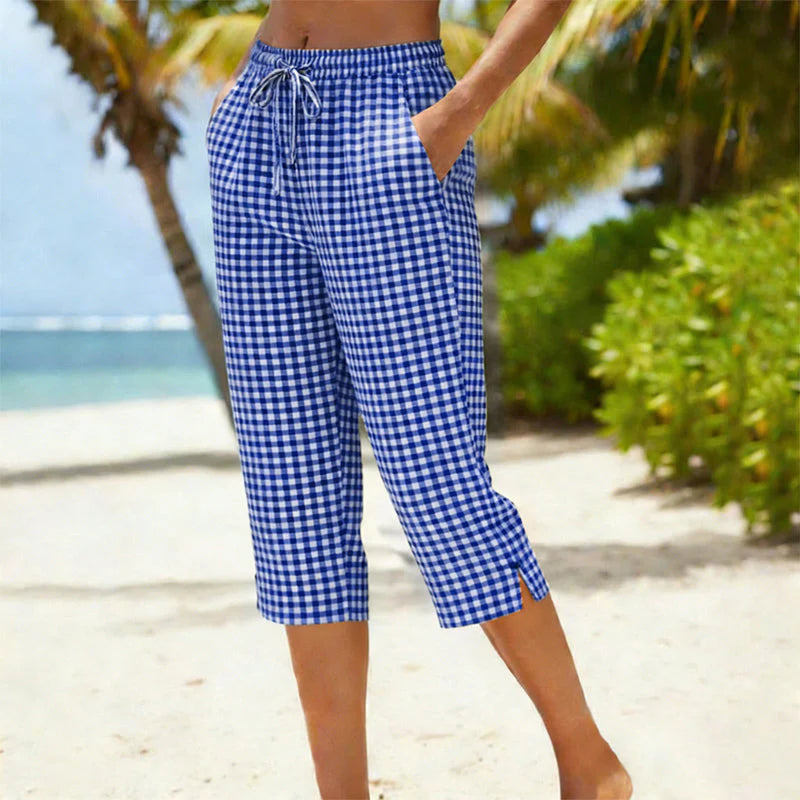 Women's Gingham Drawstring Capri Pants