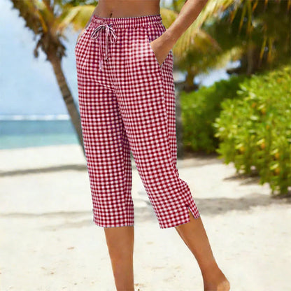 Women's Gingham Drawstring Capri Pants