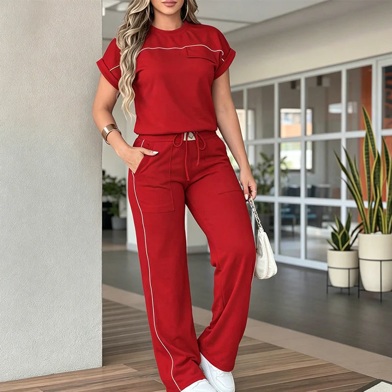 Women's Short Sleeve Top & Wide Leg Pants Set