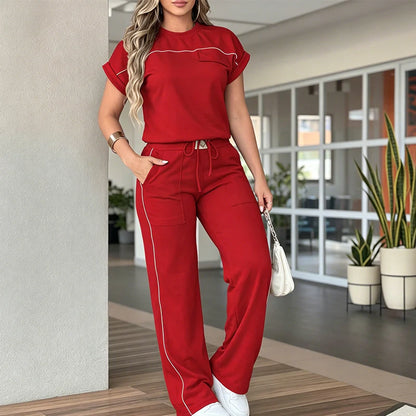 Women's Short Sleeve Top & Wide Leg Pants Set