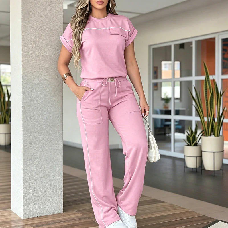 Women's Short Sleeve Top & Wide Leg Pants Set