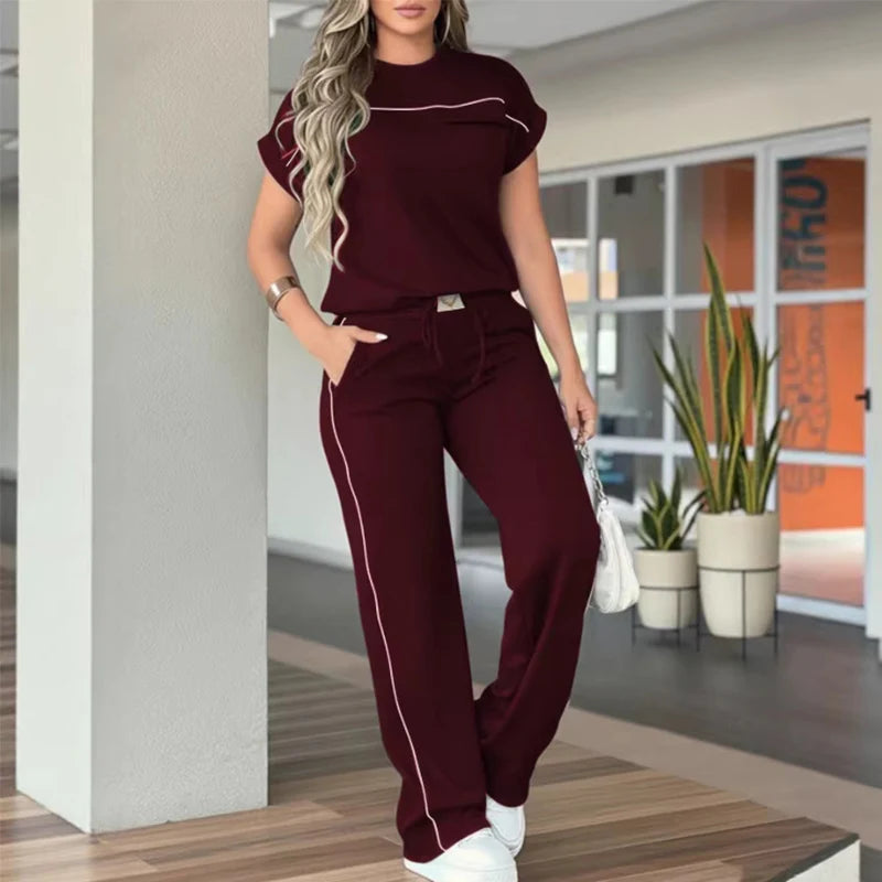 Women's Short Sleeve Top & Wide Leg Pants Set