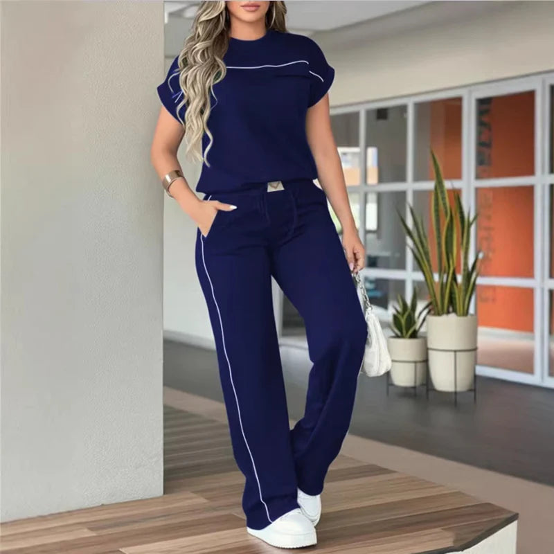 Women's Short Sleeve Top & Wide Leg Pants Set