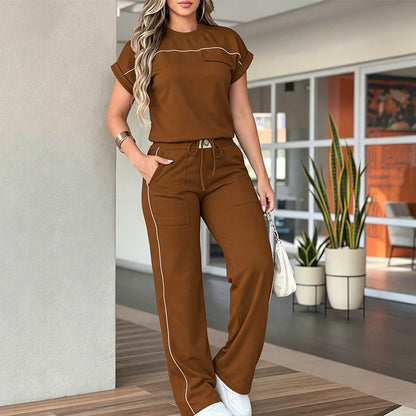 Women's Short Sleeve Top & Wide Leg Pants Set