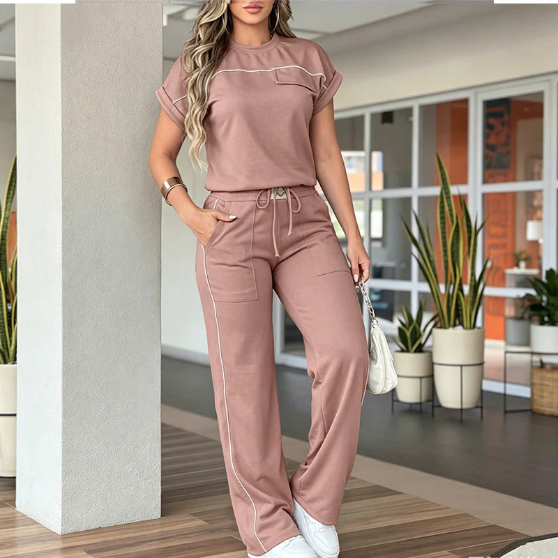 Women's Short Sleeve Top & Wide Leg Pants Set