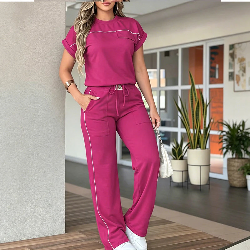 Women's Short Sleeve Top & Wide Leg Pants Set