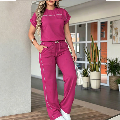 Women's Short Sleeve Top & Wide Leg Pants Set