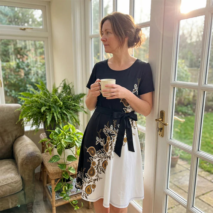 Women's Floral A-Line Tie-Waist Dress