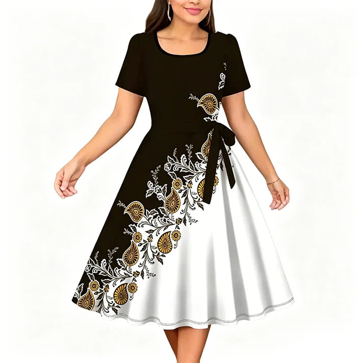 Women's Floral A-Line Tie-Waist Dress