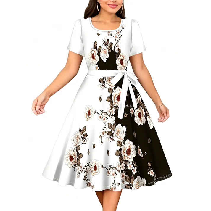 Women's Floral A-Line Tie-Waist Dress