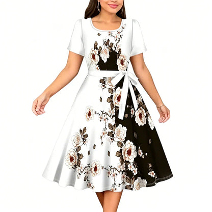 Women's Floral A-Line Tie-Waist Dress