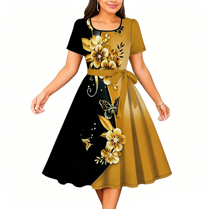 Women's Floral A-Line Tie-Waist Dress