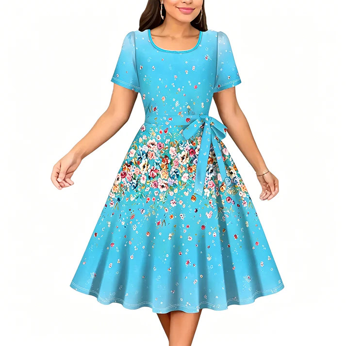 Women's Floral A-Line Tie-Waist Dress